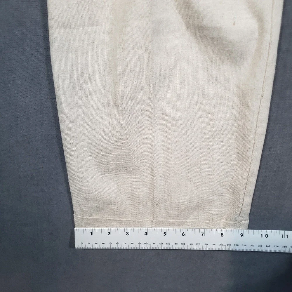 Dockers Recode Trousers Mens W42 L32 Beige Linen Cotton Pleated Cuffed Pants